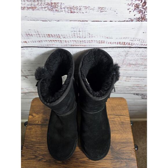 UGG Koolaburra Boots Womens 8 Black Suede Shearling Mid Calf Bows - Picture 5 of 7